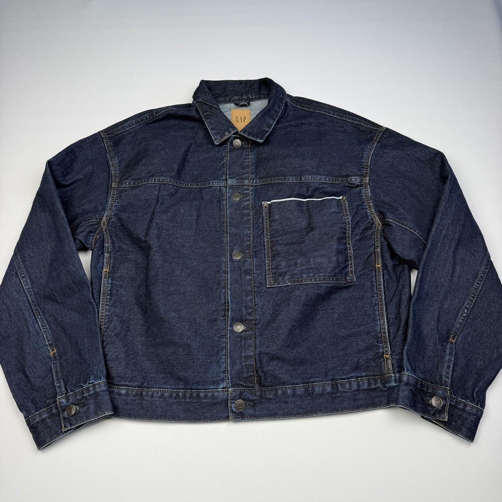 Gap Type 1 Selvedge Denim Jacket Mens Large Blue Denim Trucker Button